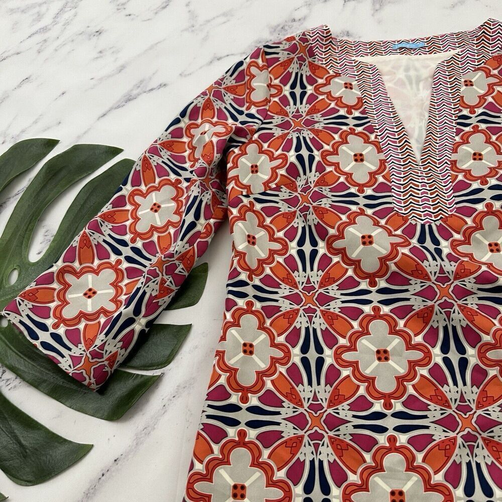 J. McLaughlin Womens Silk Shift Dress Size M Orange Pink Floral 3/4 Sleeve - Picture 4 of 12